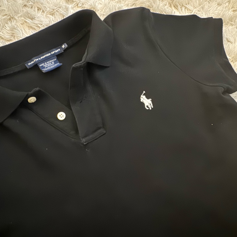 Ralph Lauren Black Polo Top with Classic Collar and Iconic Logo